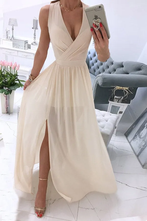 Street Solid V Neck A Line Dresses(5 Colors)
