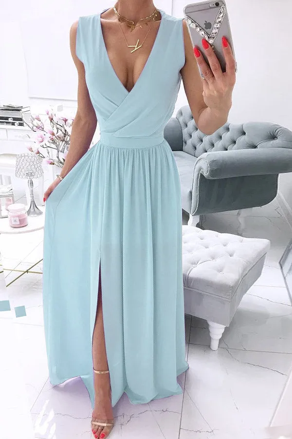 Street Solid V Neck A Line Dresses(5 Colors)