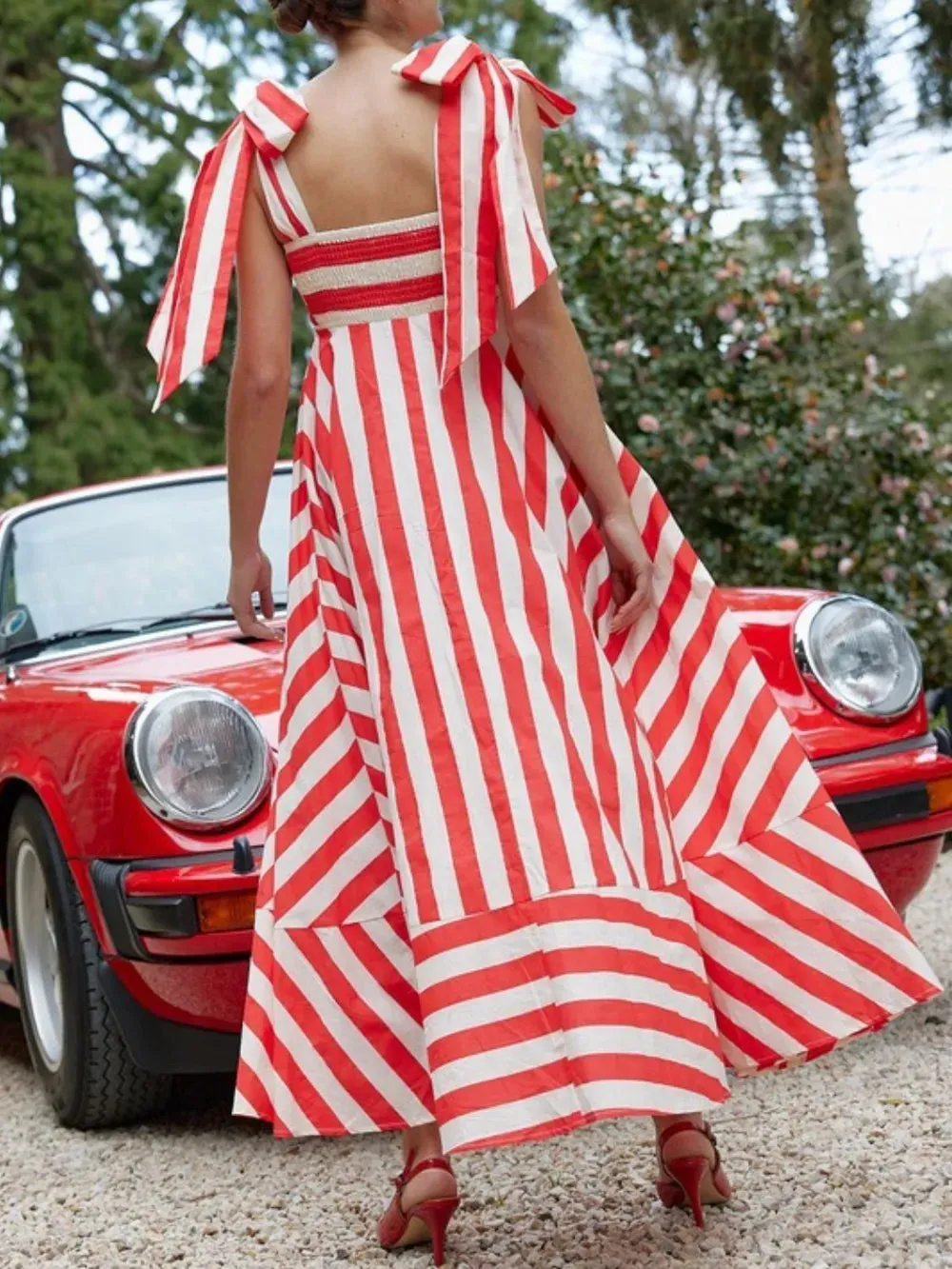 Striped Square Neck Wide Strap Dress