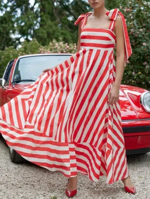 Striped Square Neck Wide Strap Dress