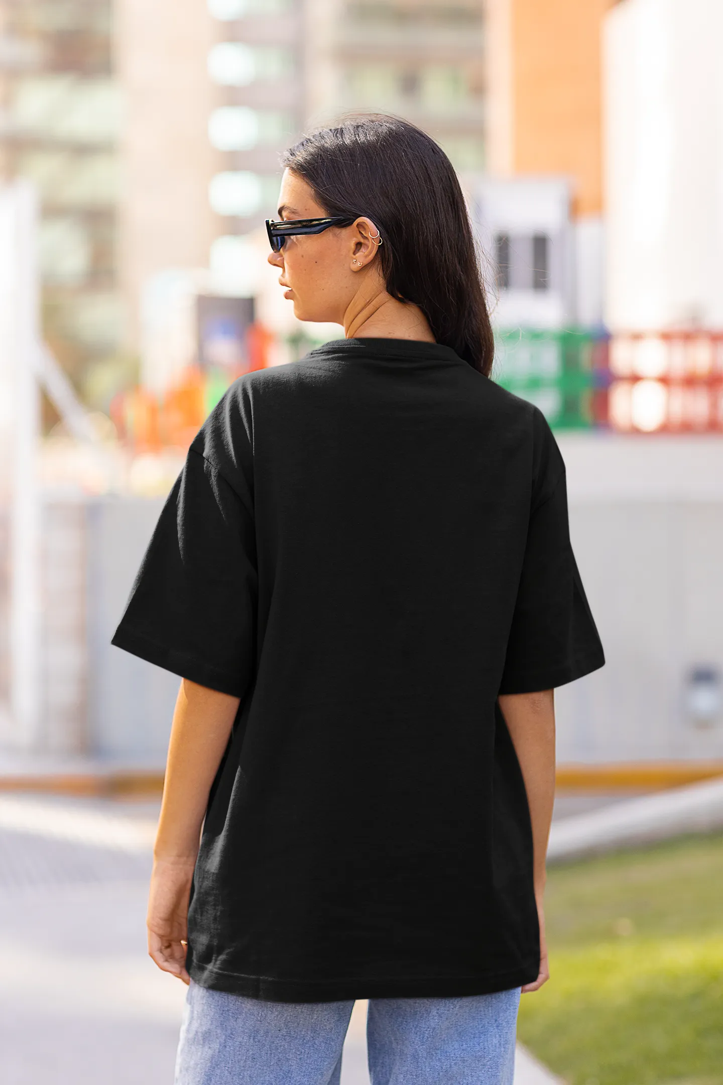 Styched Font Oversized Womens Tshirt Black