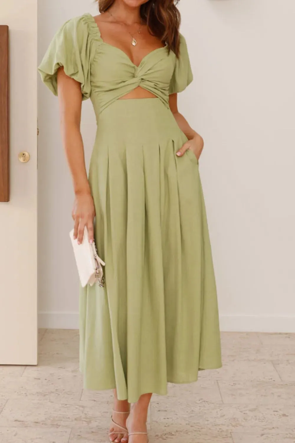 Sweetheart Neck Puff Sleeve Dress