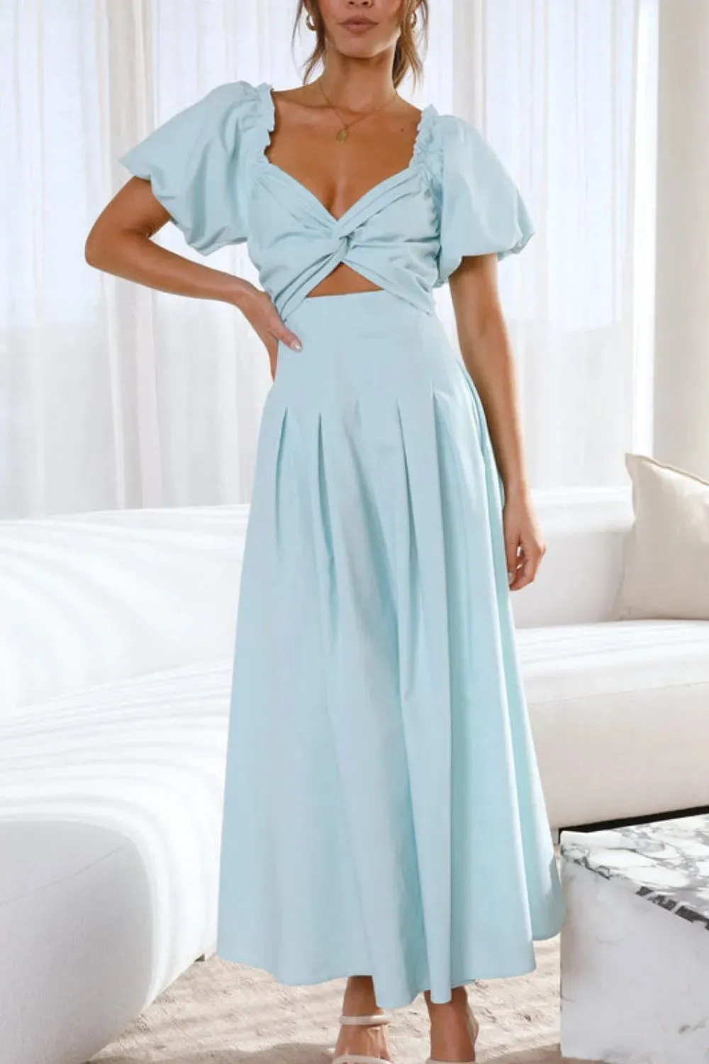 Sweetheart Neck Puff Sleeve Dress