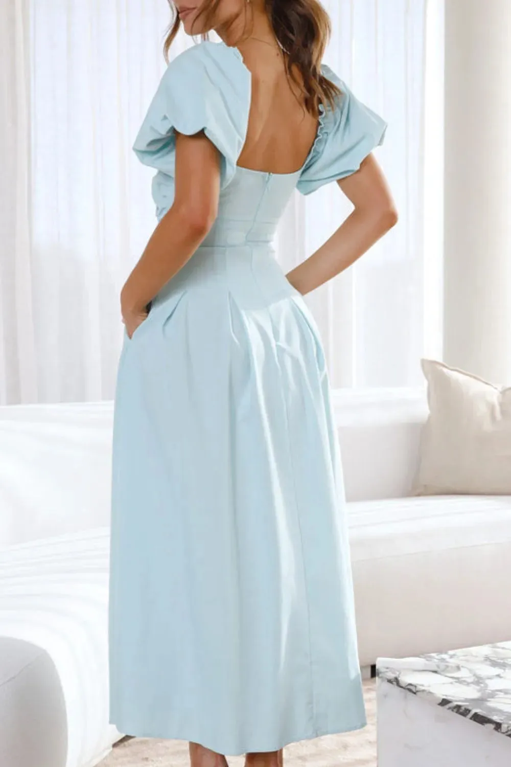 Sweetheart Neck Puff Sleeve Dress