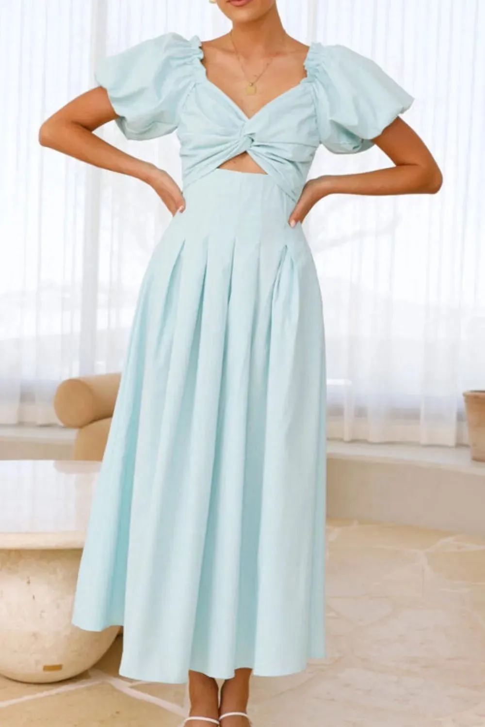 Sweetheart Neck Puff Sleeve Dress