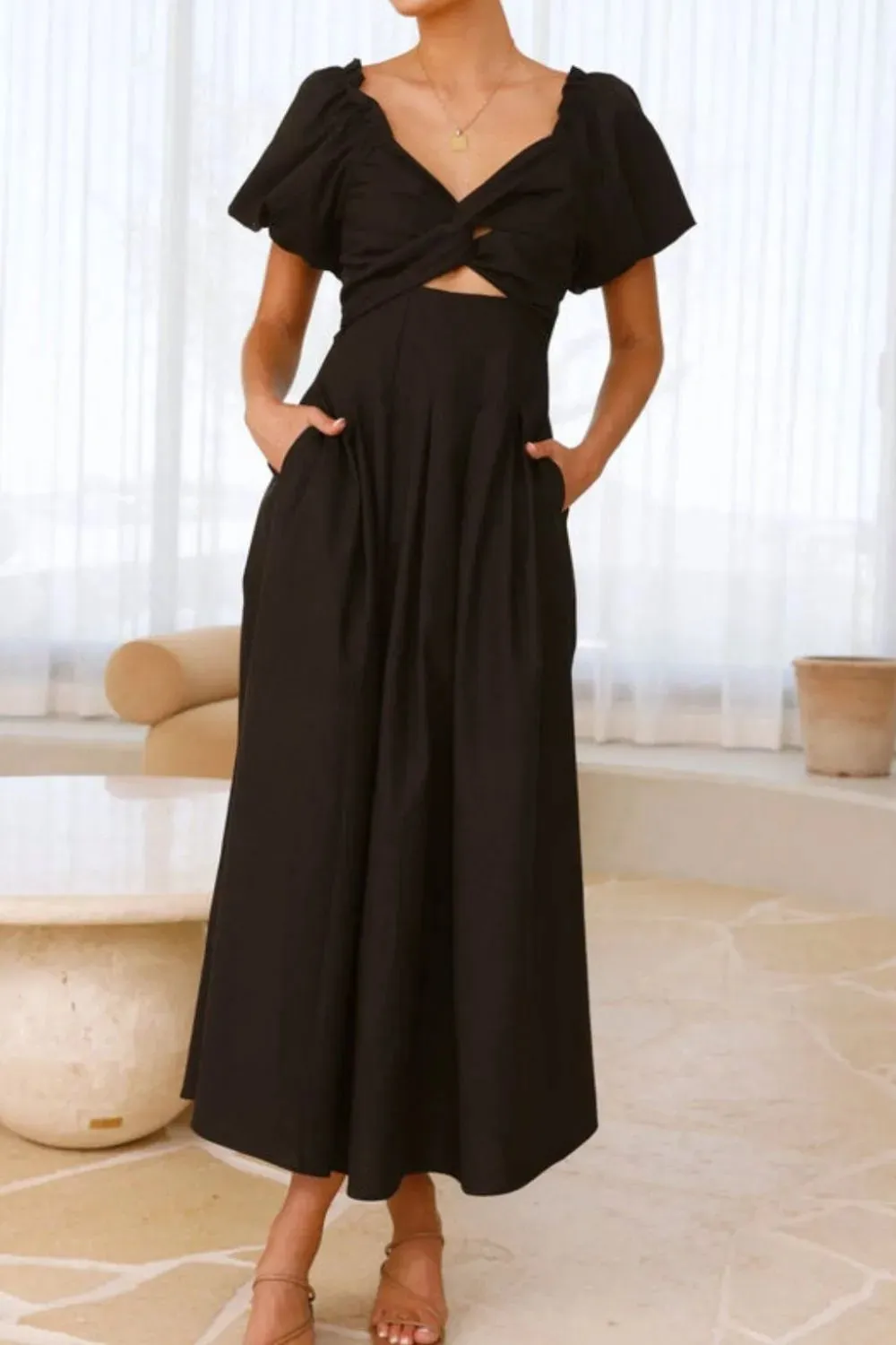 Sweetheart Neck Puff Sleeve Dress