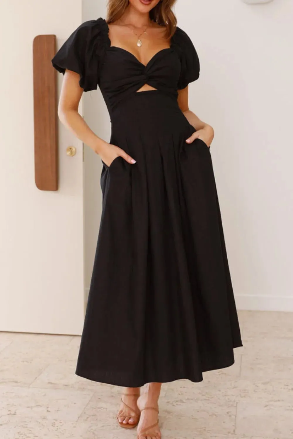 Sweetheart Neck Puff Sleeve Dress