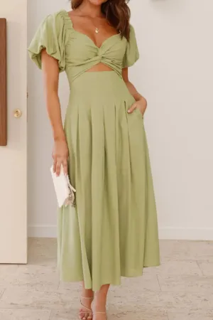 Sweetheart Neck Puff Sleeve Dress
