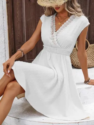 Swiss Dot Surplice Cap Sleeve Mini Dress