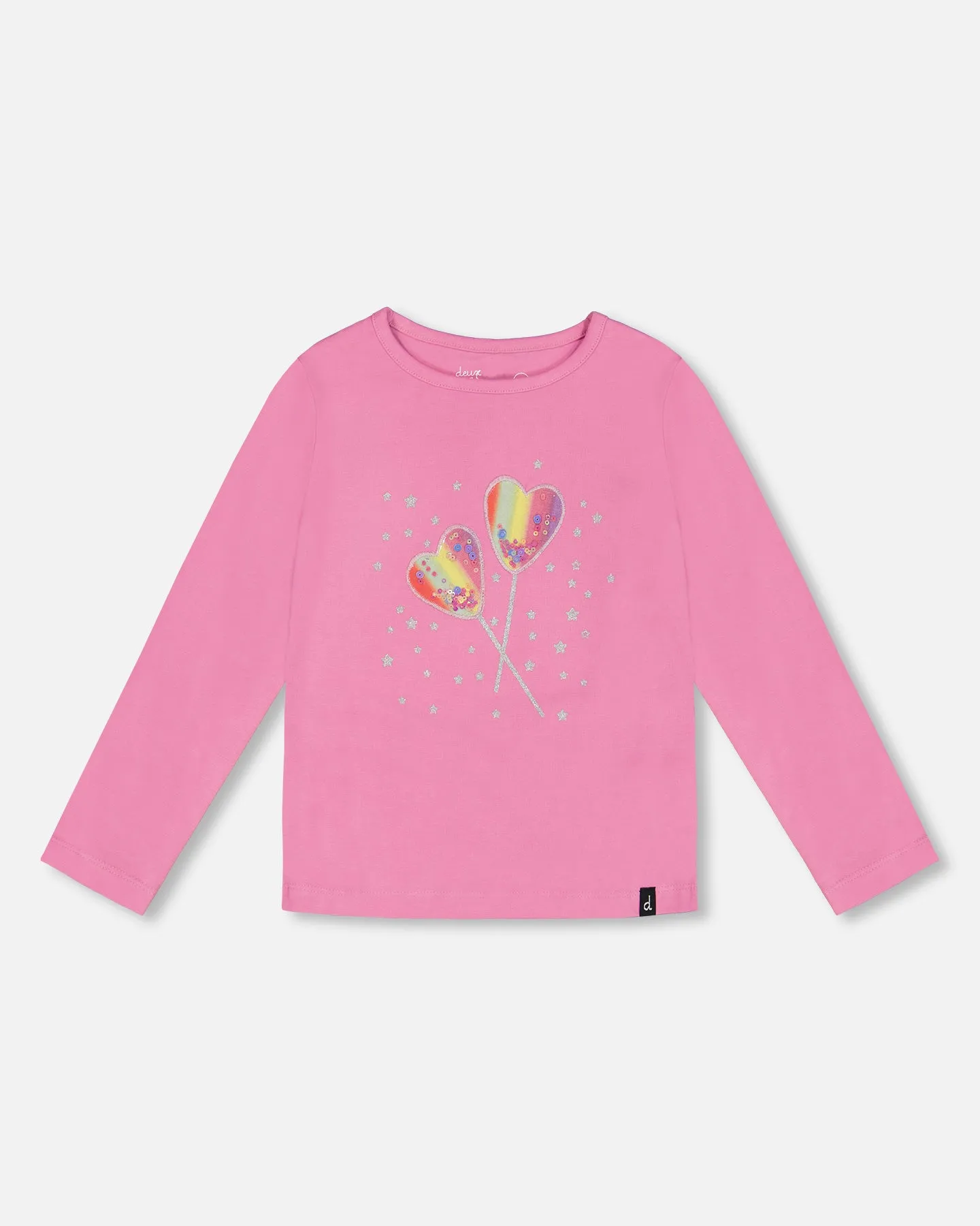 T-shirt manches longues rose Collection Étoiles, Arc en ciel et Coeurs G20L71
