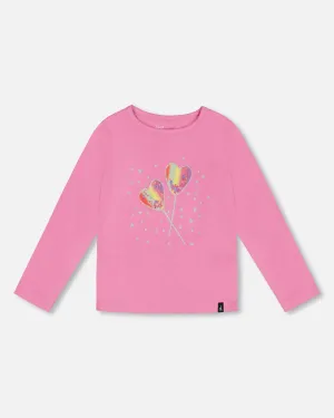 T-shirt manches longues rose Collection Étoiles, Arc en ciel et Coeurs G20L71