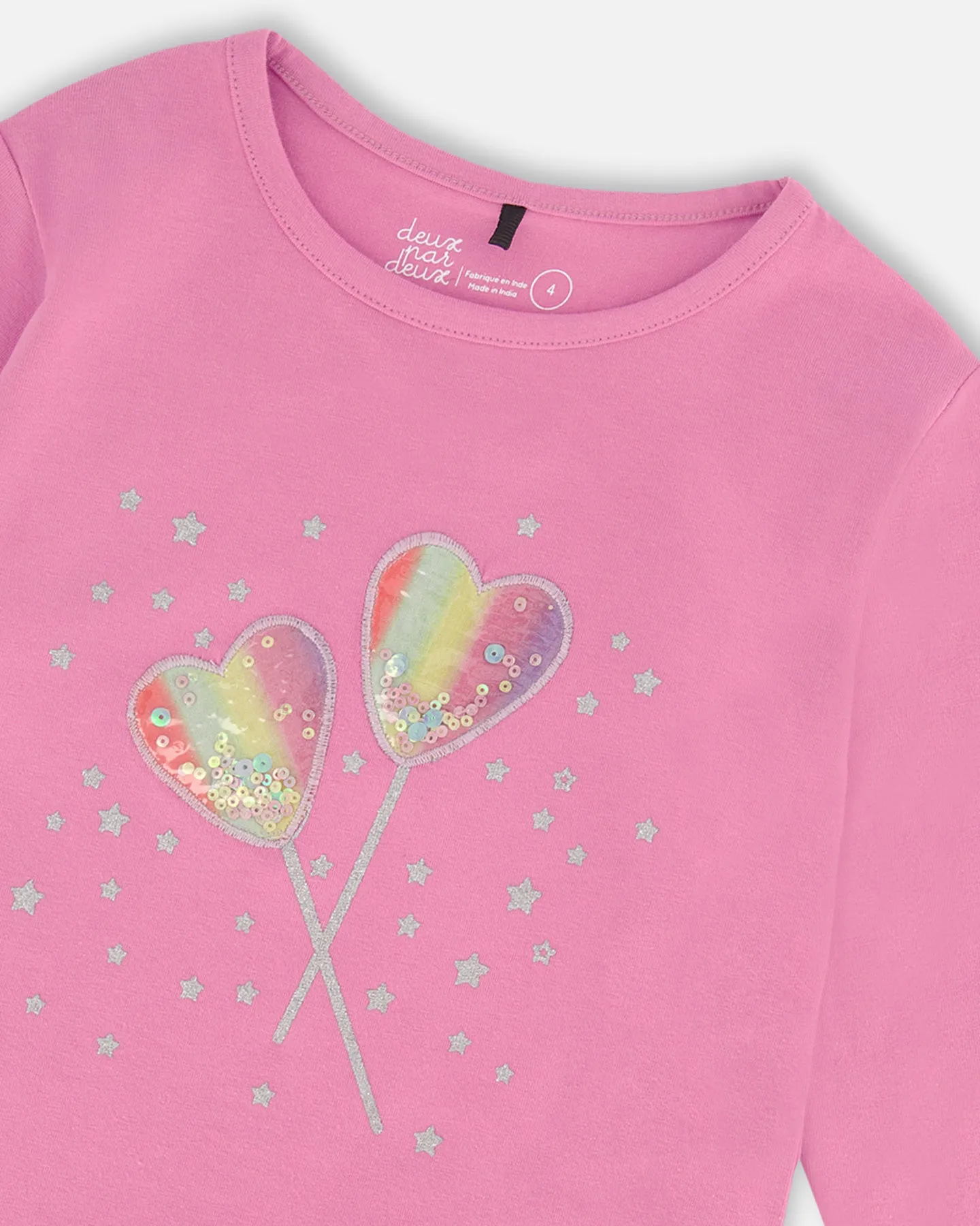 T-shirt manches longues rose Collection Étoiles, Arc en ciel et Coeurs G20L71