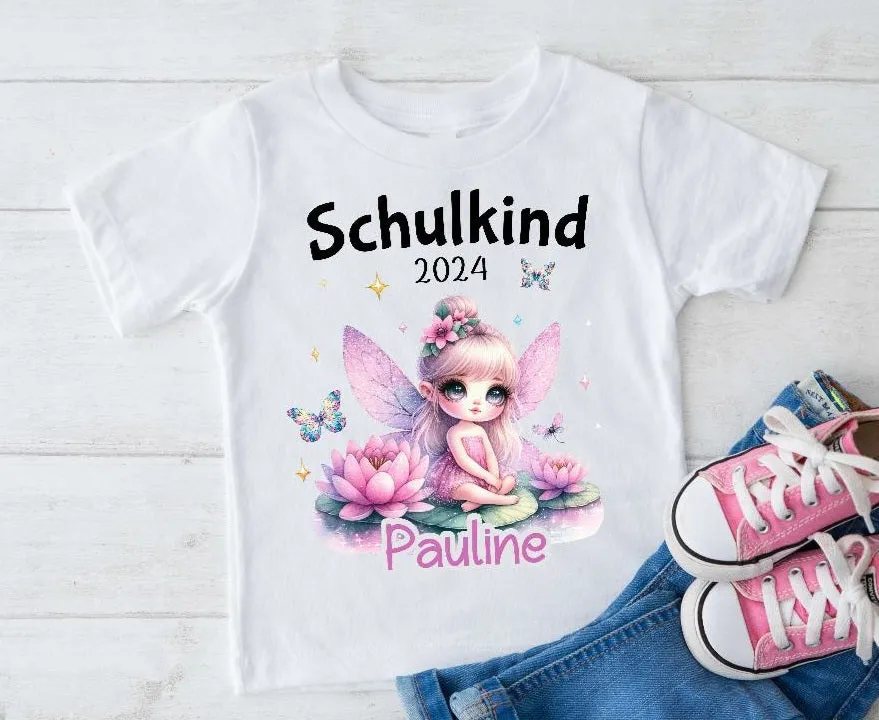T-Shirt Schulkind Elfe mit Name personalisiert Mädchen Einschulungsshirt Einschulung erste Klasse Geschenk