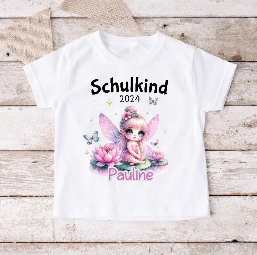 T-Shirt Schulkind Elfe mit Name personalisiert Mädchen Einschulungsshirt Einschulung erste Klasse Geschenk