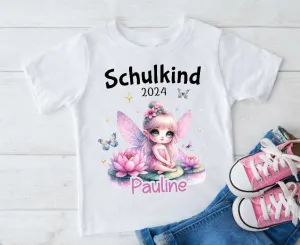 T-Shirt Schulkind Elfe mit Name personalisiert Mädchen Einschulungsshirt Einschulung erste Klasse Geschenk