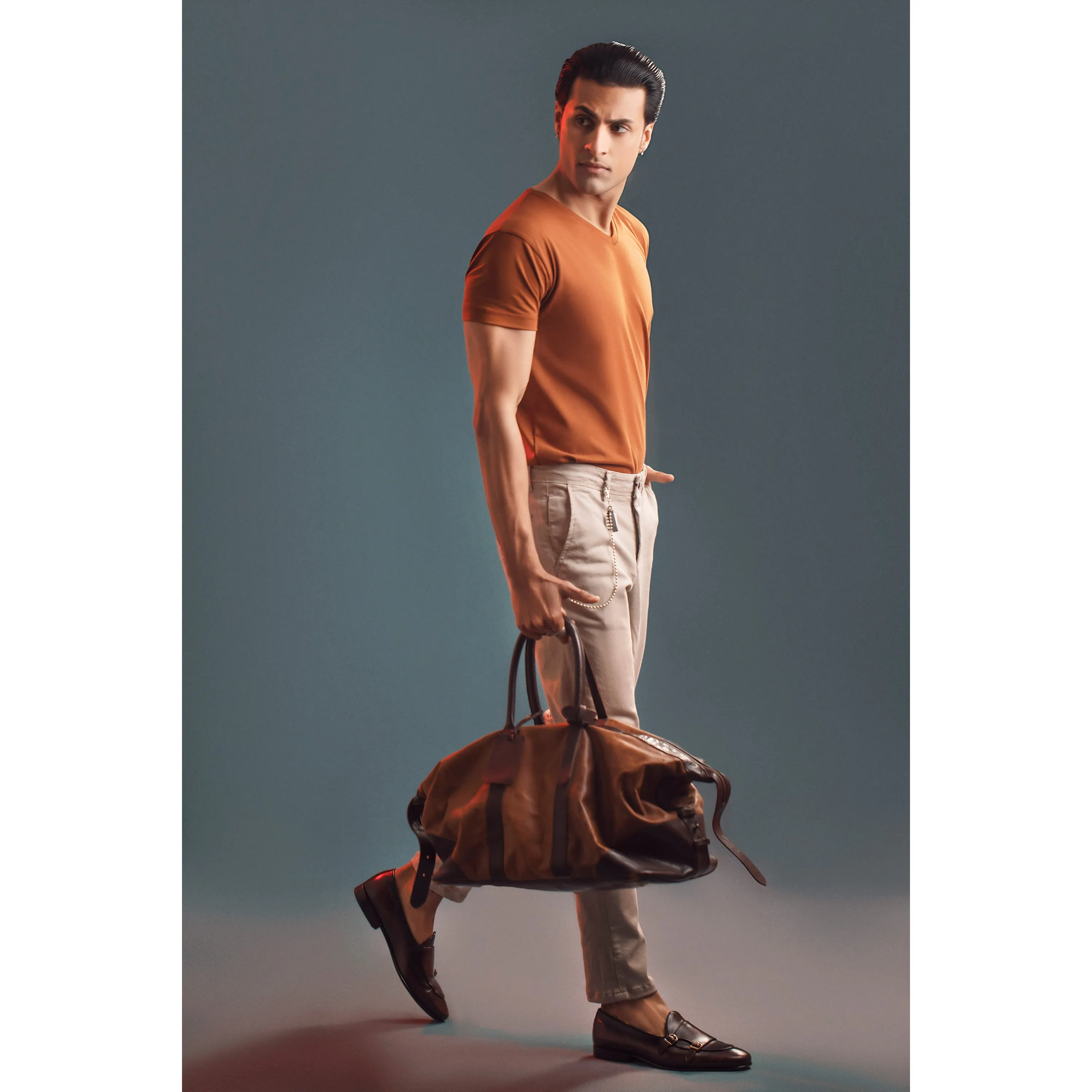 Tan Half Sleeve V Neck