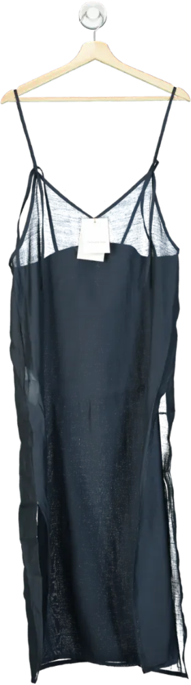The Frankie Shop Navy Madeline Sheer Midi Dress UK M