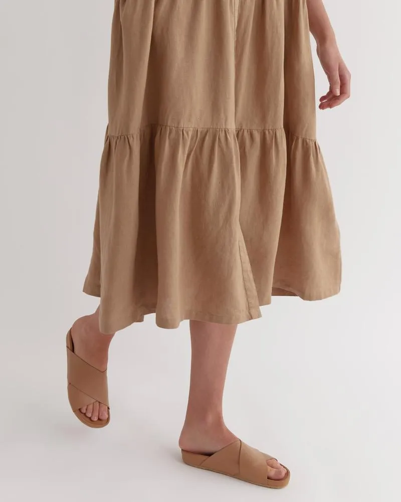 Tiered Linen Shirt Dress Camel