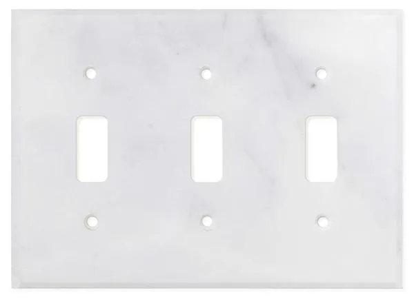 Tilefornia Carrara White Marble Triple Toggle Switch Plate Polished/Honed