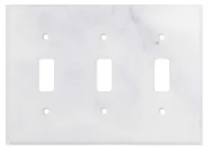 Tilefornia Carrara White Marble Triple Toggle Switch Plate Polished/Honed