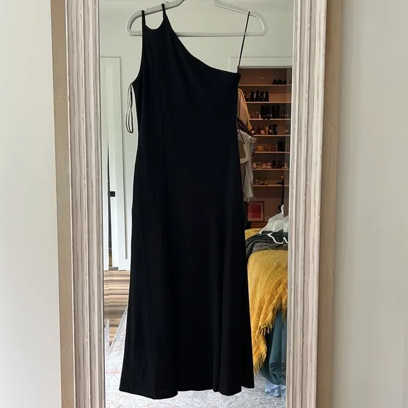 TOPSHOP NWT‎ Asymmetrical One Shoulder Ribbed Black Maxi Size US 0-2