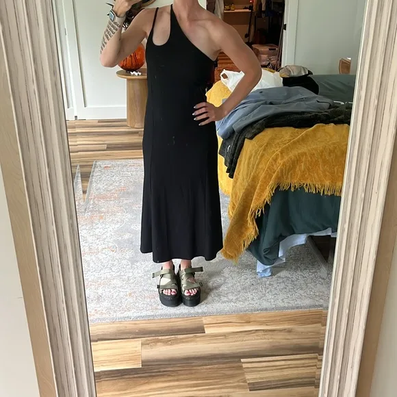 TOPSHOP NWT‎ Asymmetrical One Shoulder Ribbed Black Maxi Size US 0-2