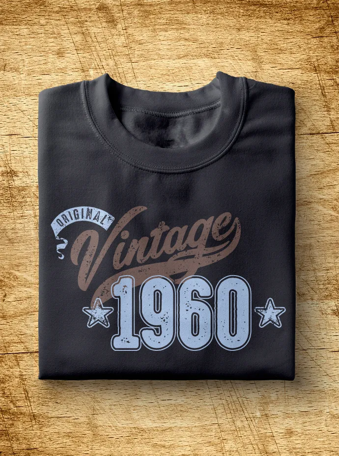 Unisex Year of Birth, 1960, "Vintage" Typographic T-Shirt