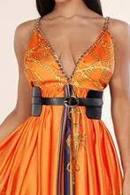 VIBRAN ORANGE MAXI DRESS WITH CHAIN DETAIL