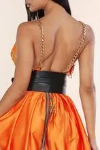 VIBRAN ORANGE MAXI DRESS WITH CHAIN DETAIL