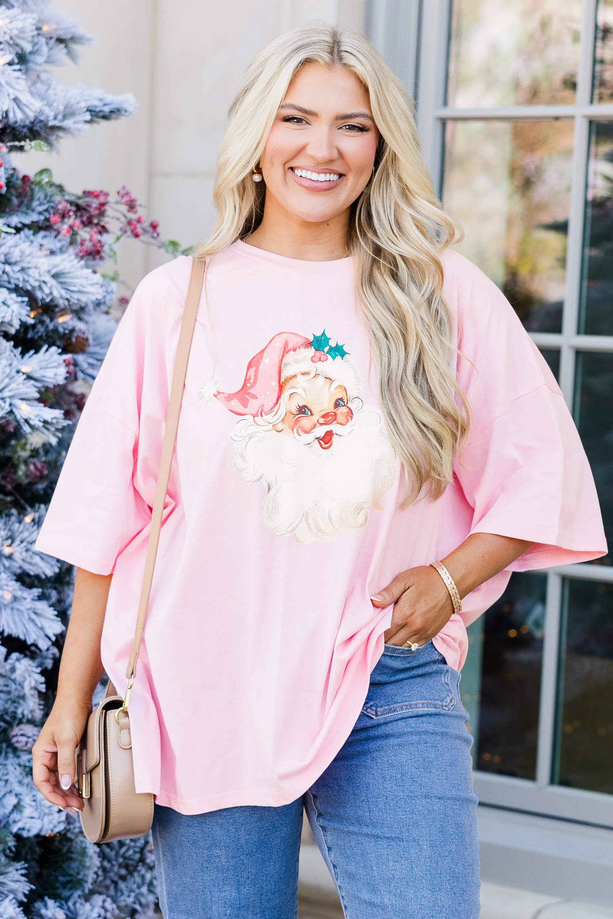 Vintage Santa Boyfriend Tee, Dusty Pink