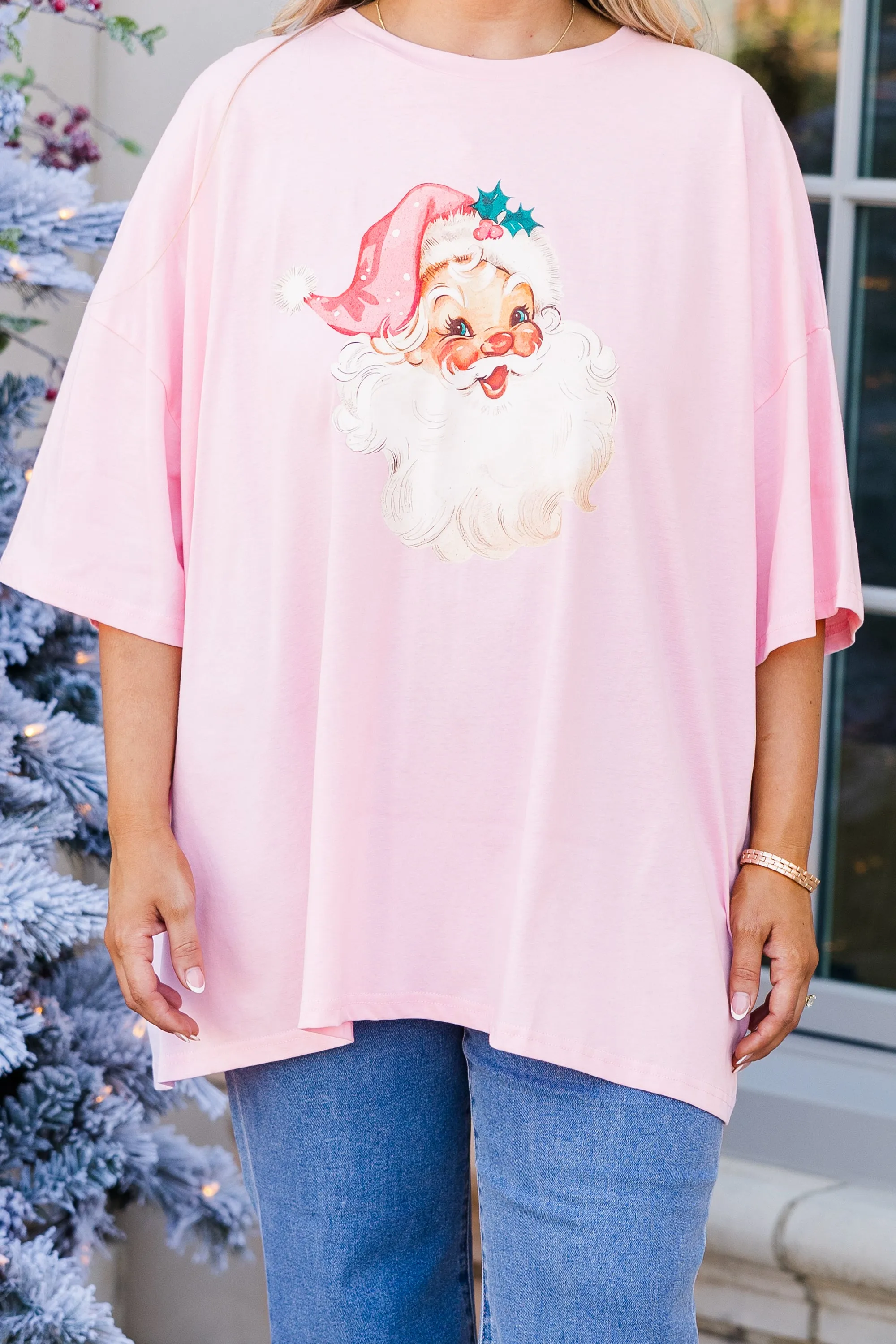 Vintage Santa Boyfriend Tee, Dusty Pink