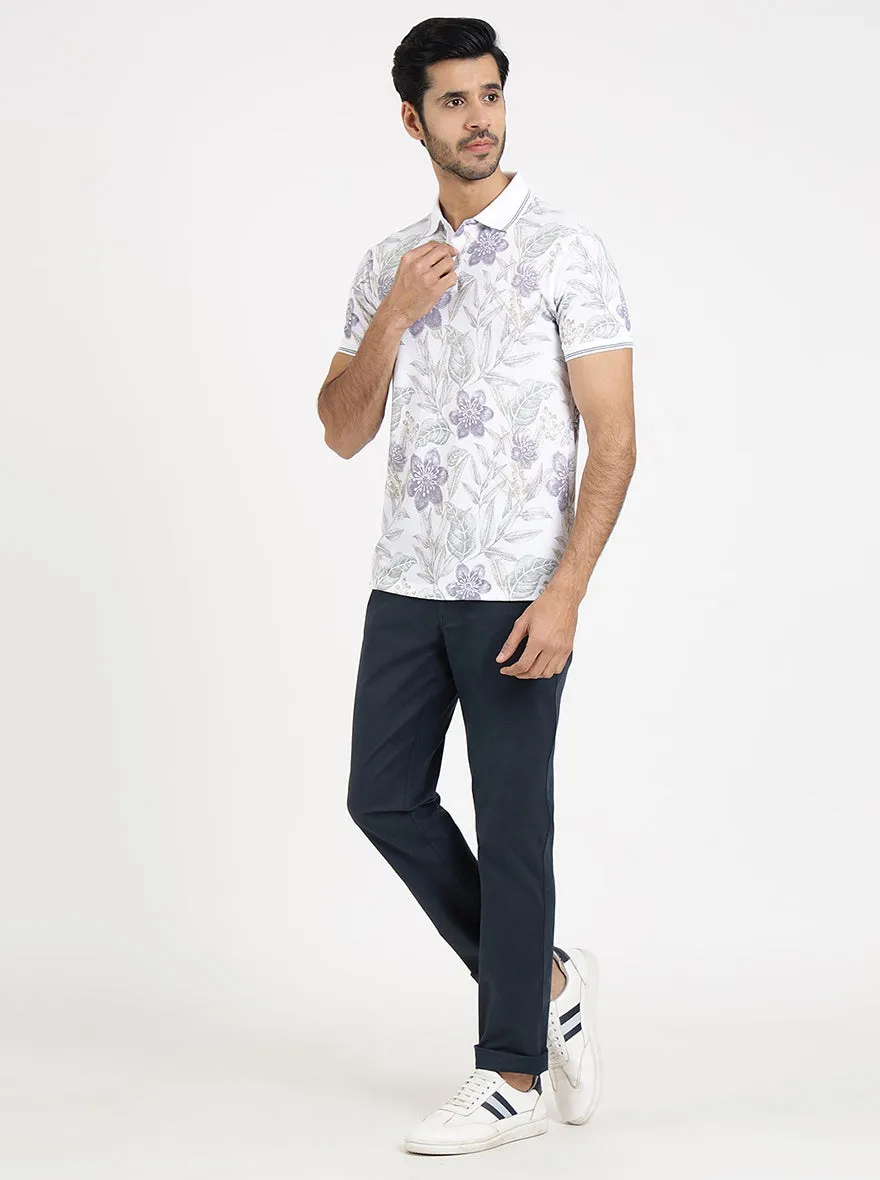White Printed Slim Fit Polo T-Shirt | Greenfibre