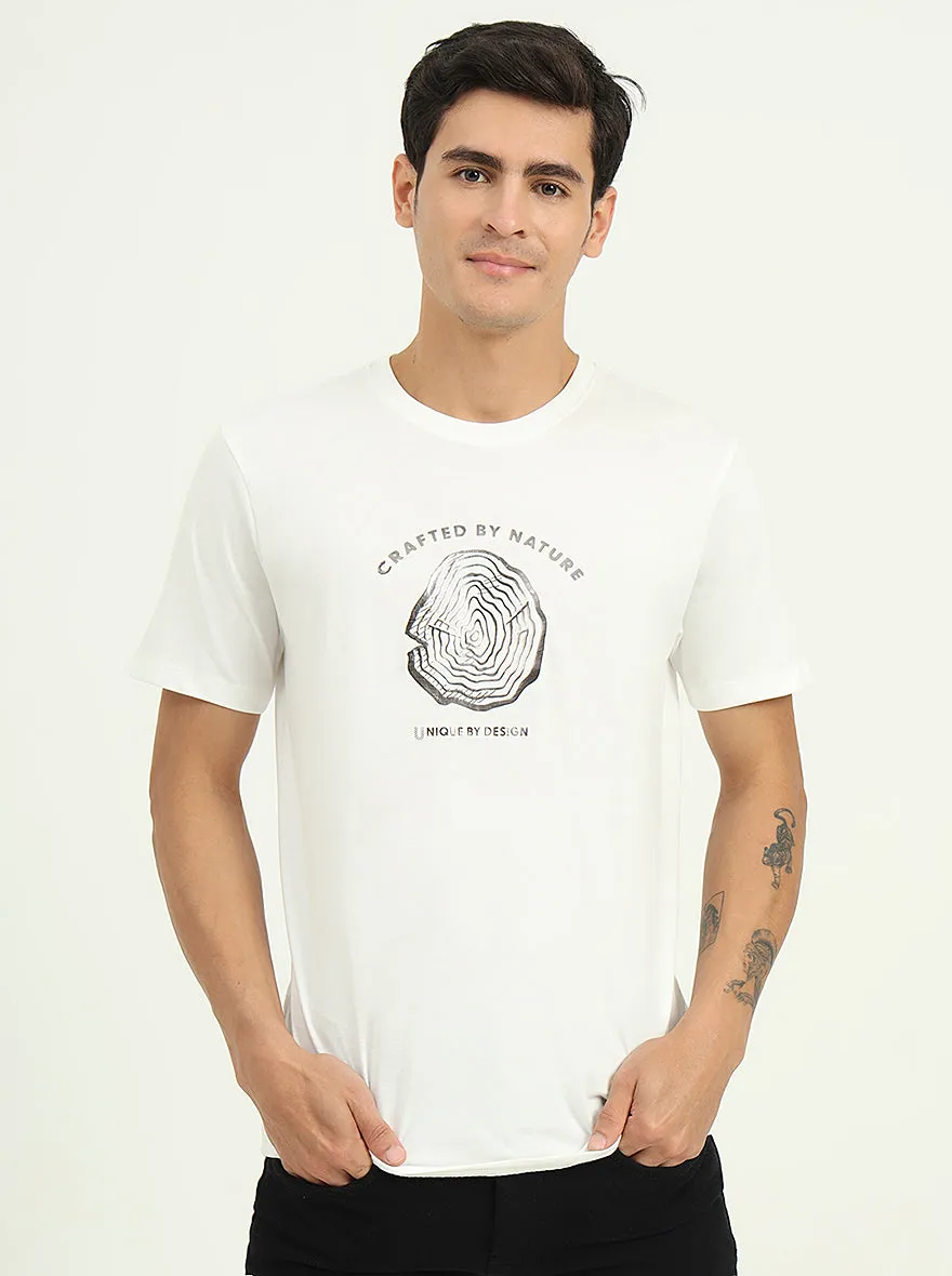 White Printed Slim Fit T-Shirt | Greenfibre