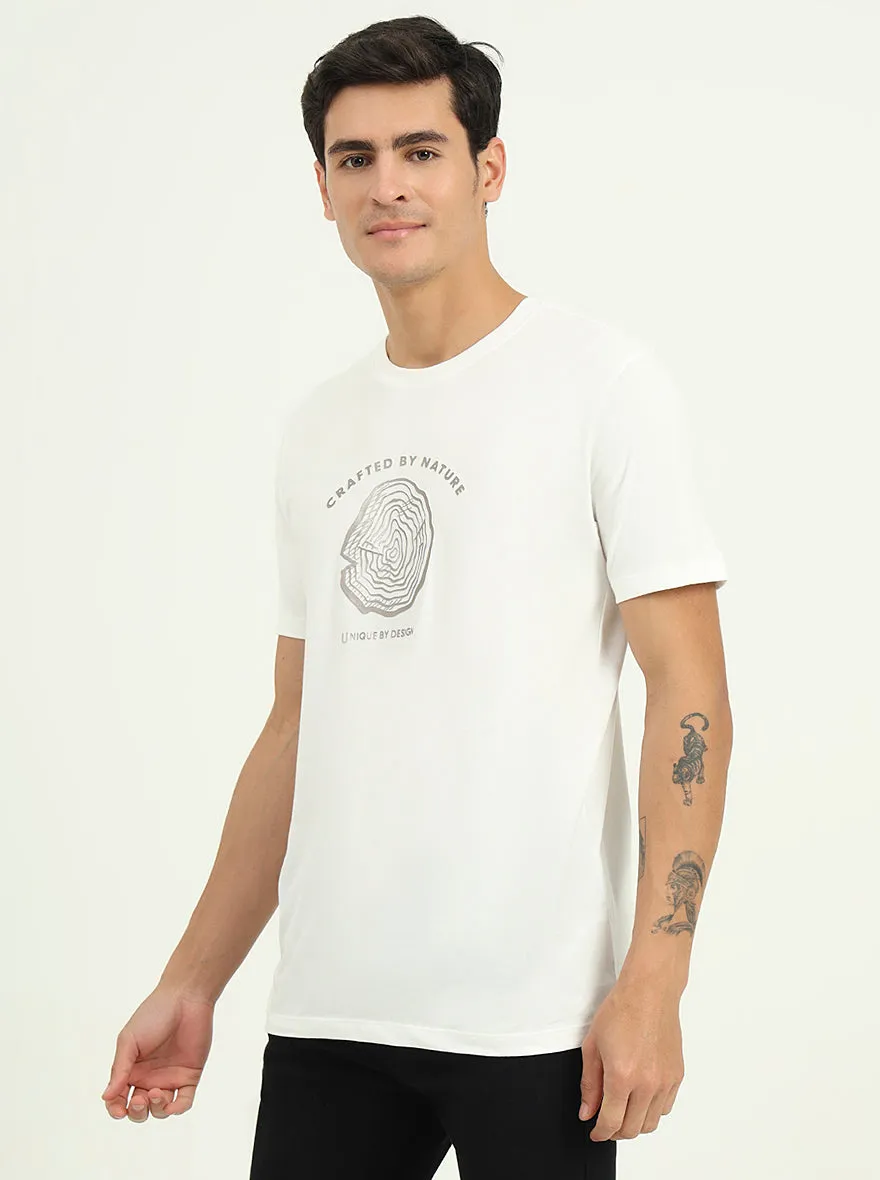 White Printed Slim Fit T-Shirt | Greenfibre