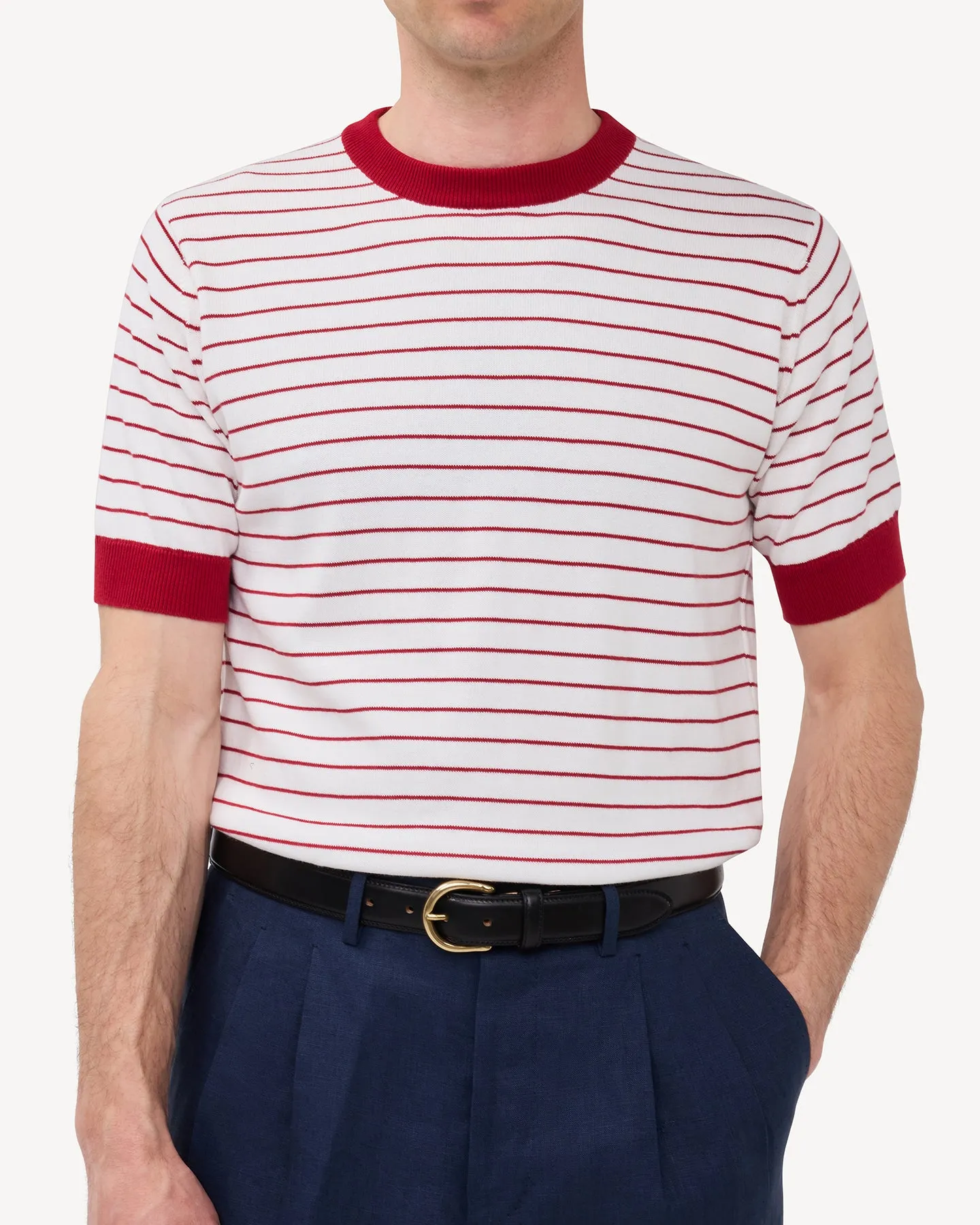 White Red Breton Stripe Knitted T-Shirt