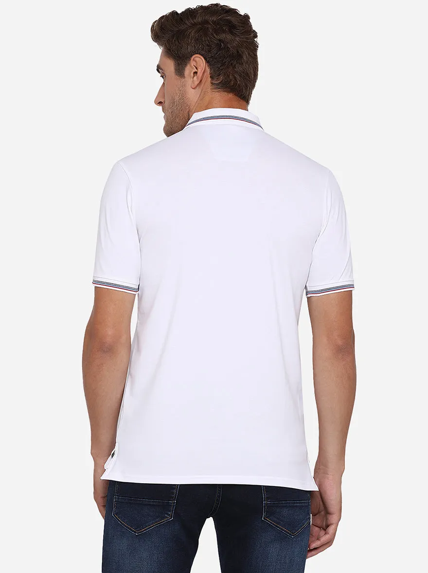 White Solid Slim Fit Polo T-Shirt | JadeBlue