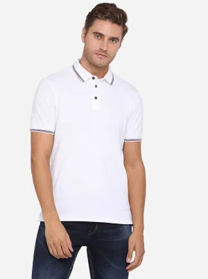 White Solid Slim Fit Polo T-Shirt | JadeBlue