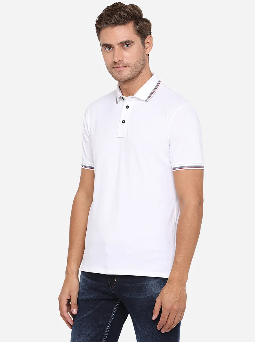 White Solid Slim Fit Polo T-Shirt | JadeBlue