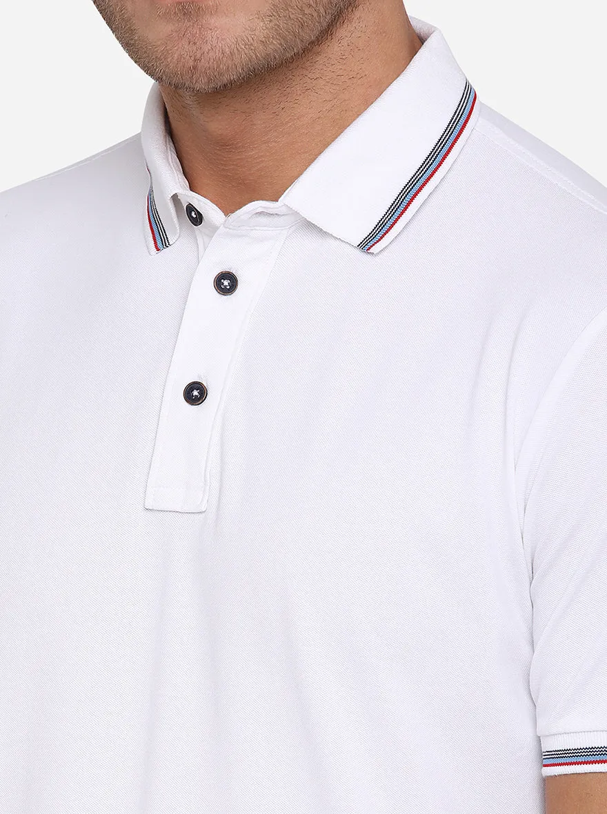 White Solid Slim Fit Polo T-Shirt | JadeBlue