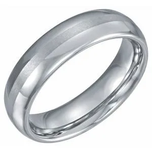 White Tungsten 6 mm Domed Band with Satin Center Size 9