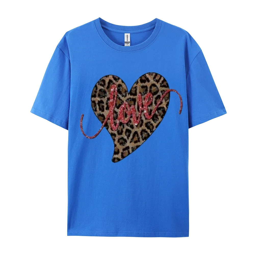 Women Love Leopard Heart Valentine's Day Print  Graphic T-shirt