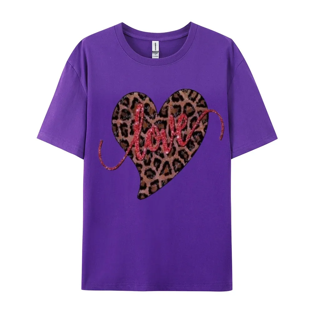 Women Love Leopard Heart Valentine's Day Print  Graphic T-shirt