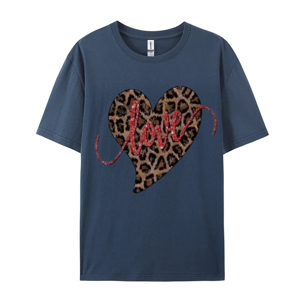 Women Love Leopard Heart Valentine's Day Print  Graphic T-shirt