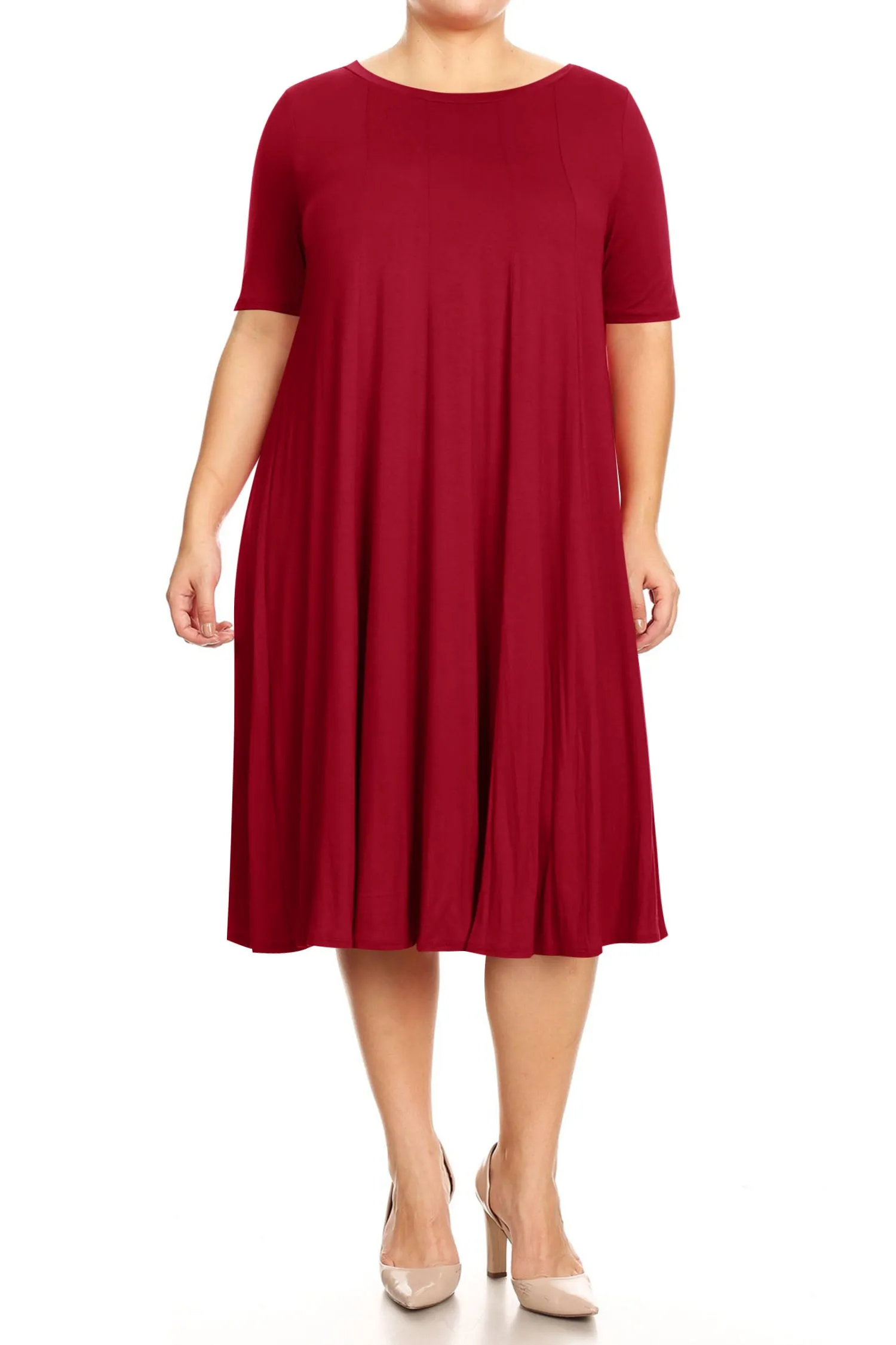 Women's Plus Size Short Sleeves A-Line Round Neck Casual Solid Midi Dress