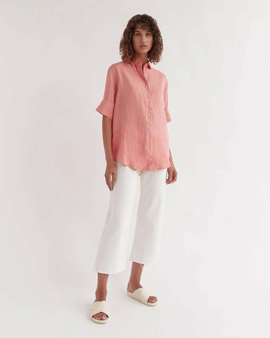 Womens SS Linen Shirt Washed Red