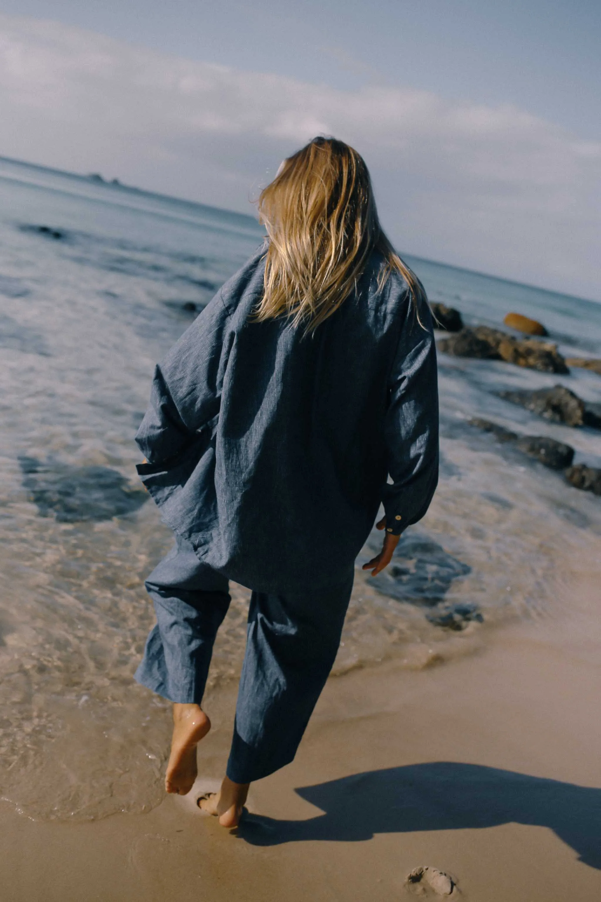 Yumi Shirt Navy Pinstripe - The Bare Road