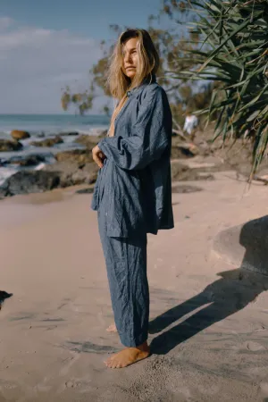 Yumi Shirt Navy Pinstripe - The Bare Road