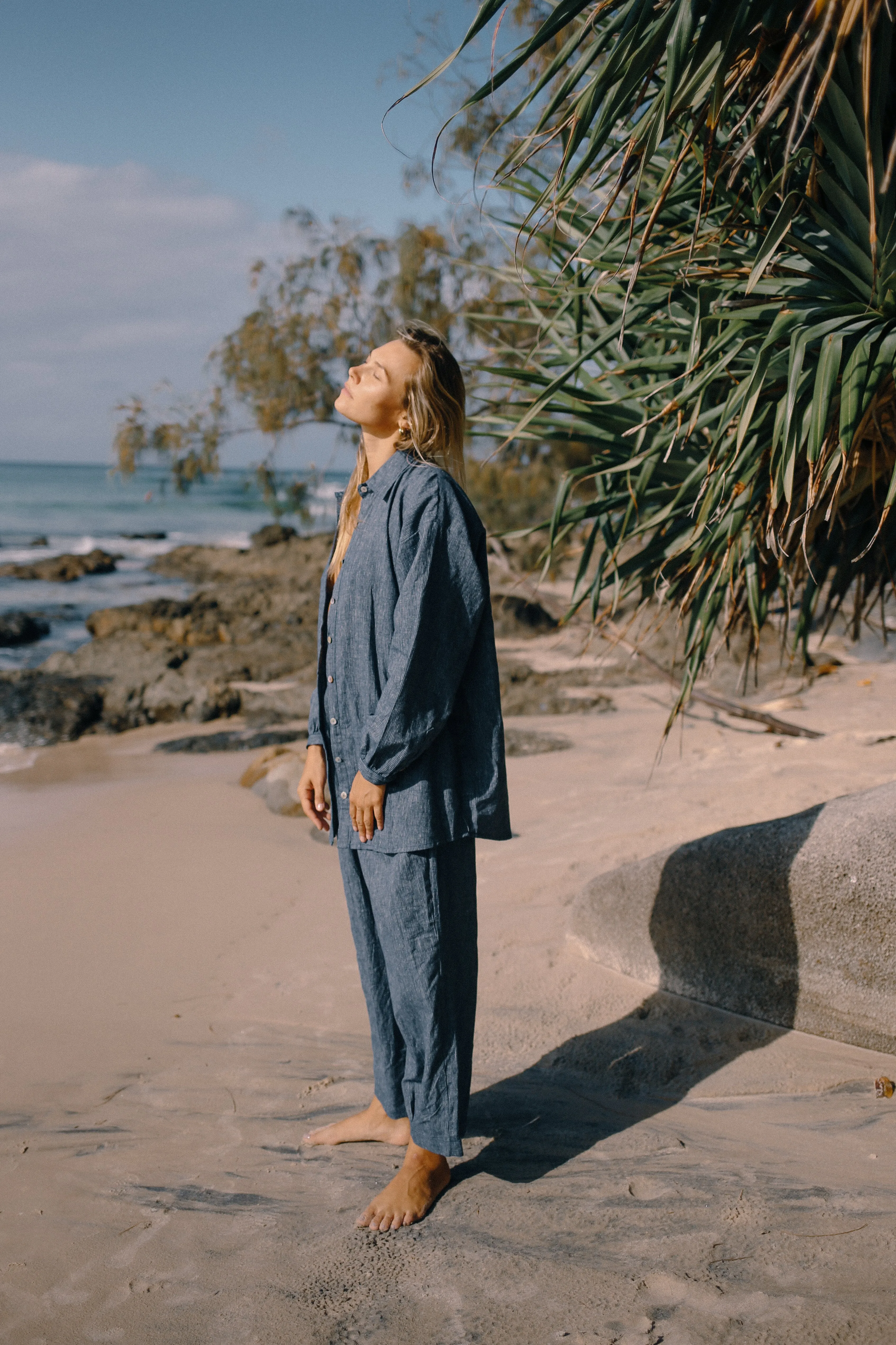Yumi Shirt - Navy Pinstripe