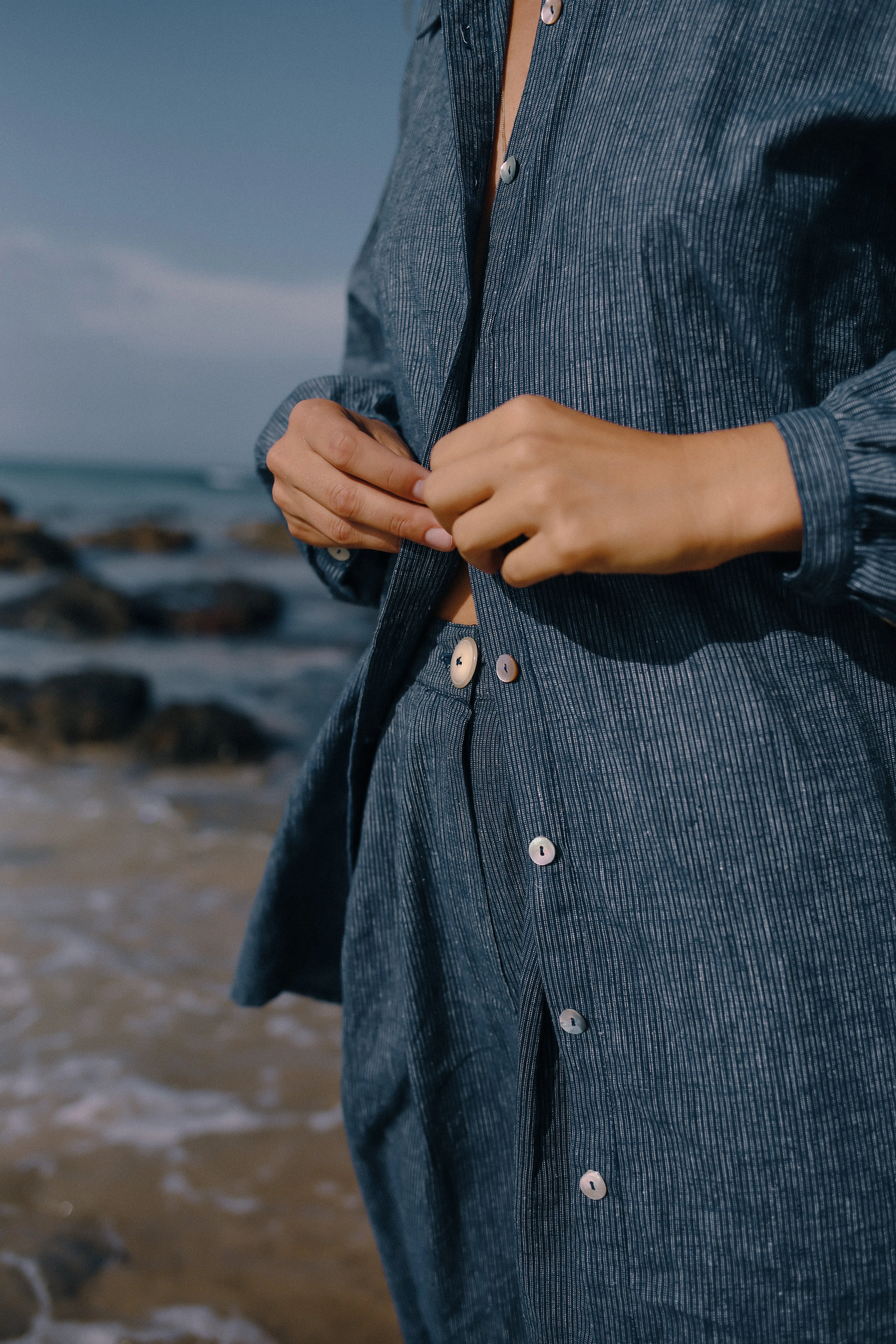 Yumi Shirt - Navy Pinstripe