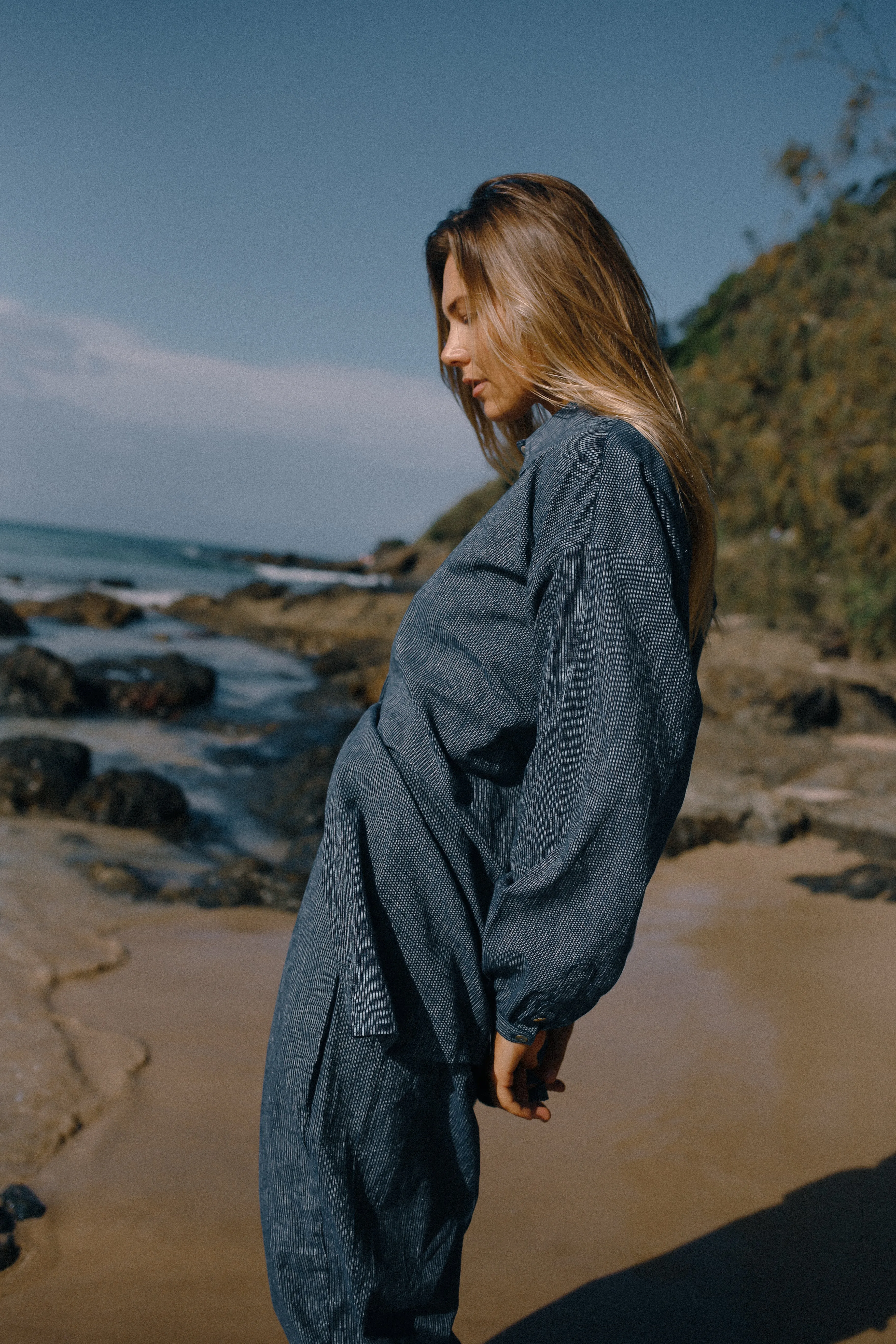 Yumi Shirt - Navy Pinstripe